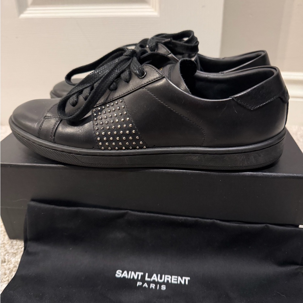 Saint Laurent (YSL) Black Leather Studded Sneakers size 7 - Picture 6 of 15